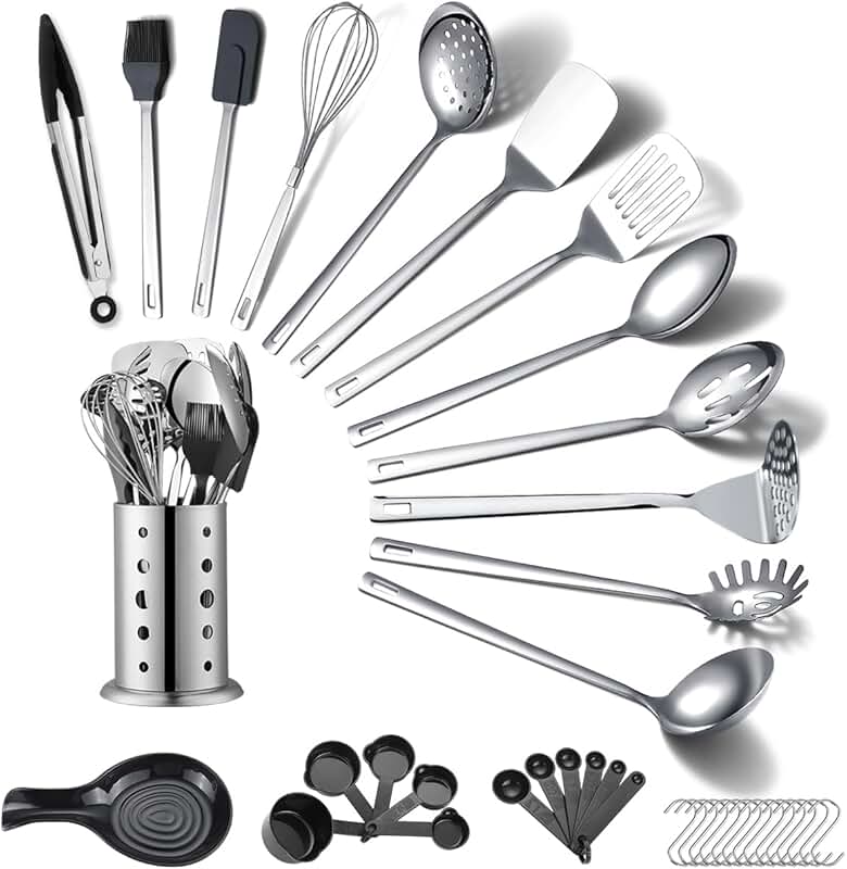 40-Piece Stainless Steel Kitchen Utensil Set with Holder