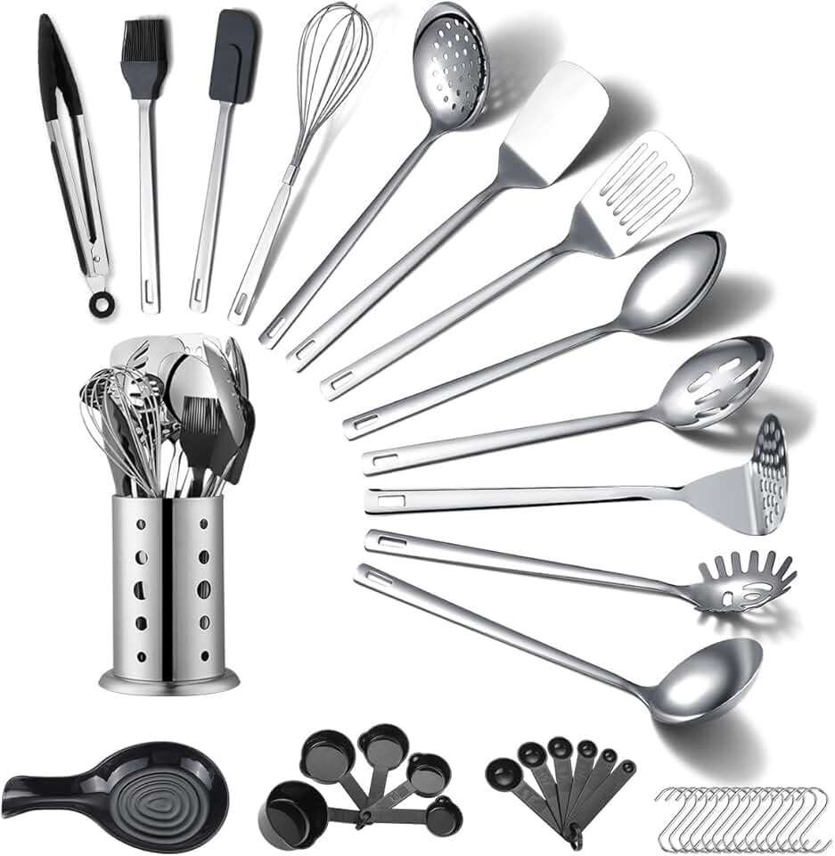 40-Piece Stainless Steel Kitchen Utensil Set with Holder