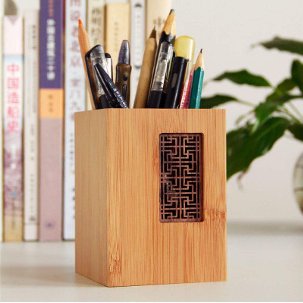Garden Style Bamboo Wood Desk Pen Holder
