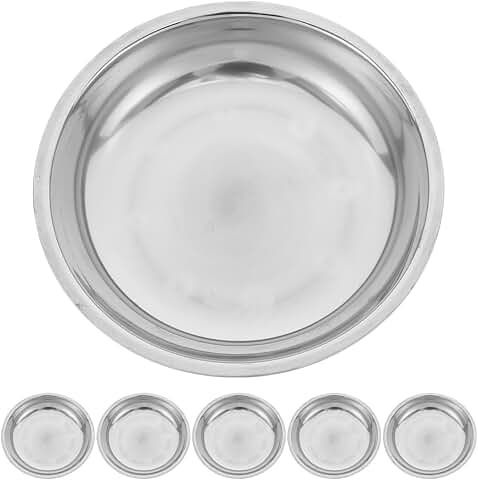 Set of 6 stainless steel round serving plates, 6.3 inches