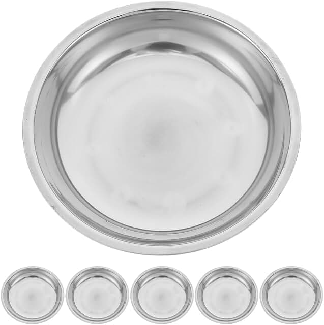 Set of 6 stainless steel round serving plates, 6.3 inches
