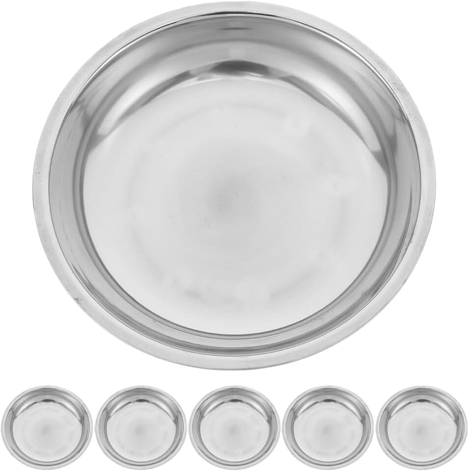Set of 6 stainless steel round serving plates, 6.3 inches