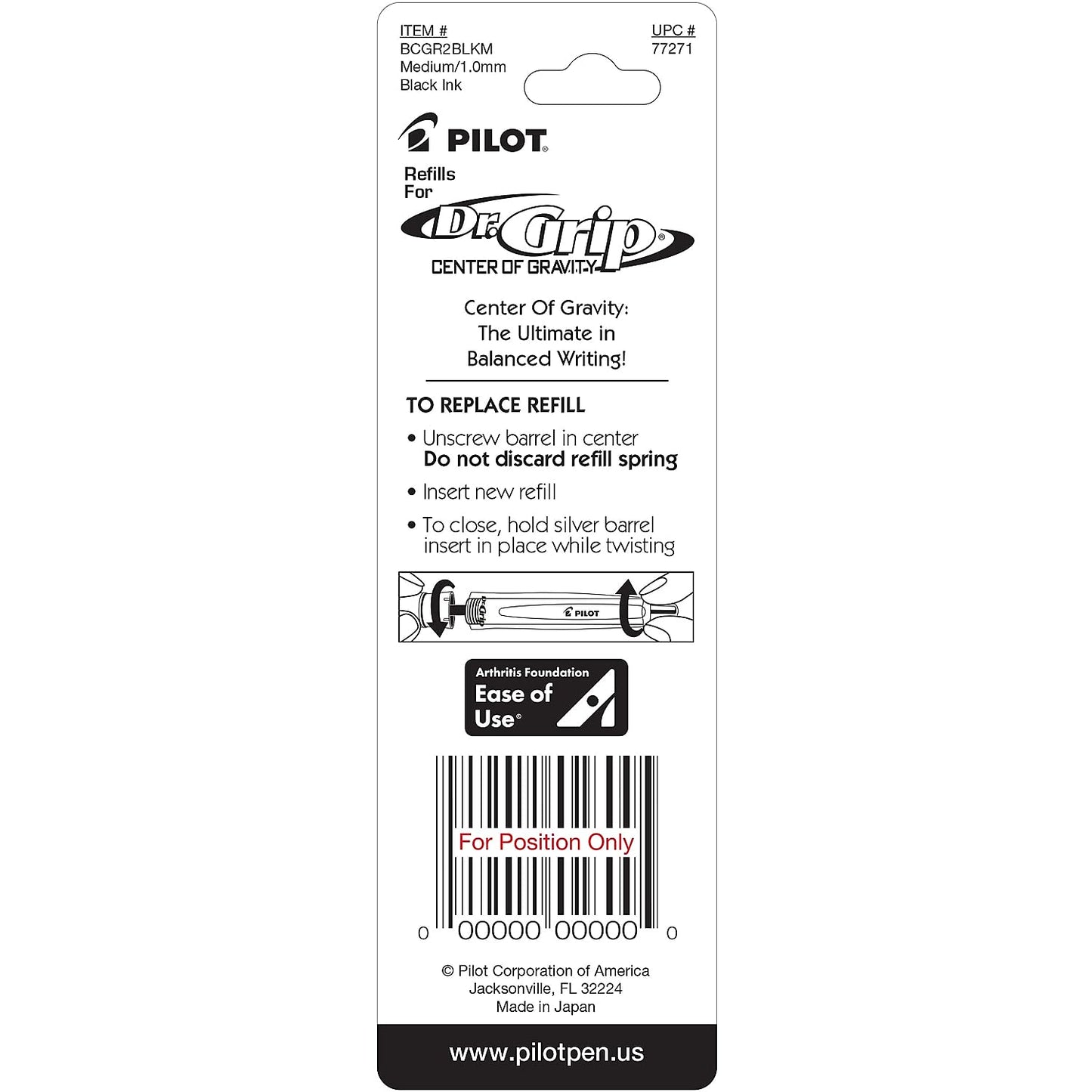 Black Ink Ballpoint Refill, Medium Point, 2-Pack