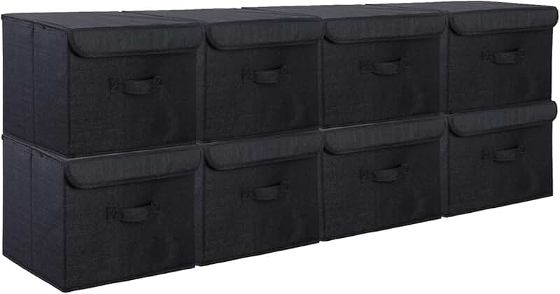 Set of 8 Large Collapsible Fabric Storage Bins with Lids