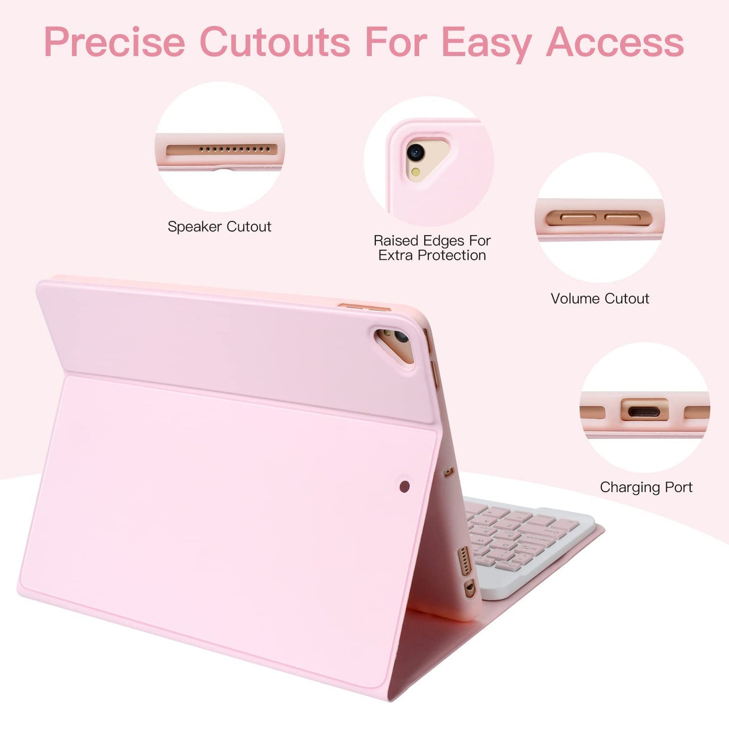 Keyboard Case for iPad 10.2" 9th 8th 7th Generation, with Detachable Bluetooth Keyboard and Pencil Holder, for iPad 10.2 Inch/iPad Air 10.5"(3rd Gen)/iPad Pro 10.5 in, Auto Sleep/Wake Function (Pink)