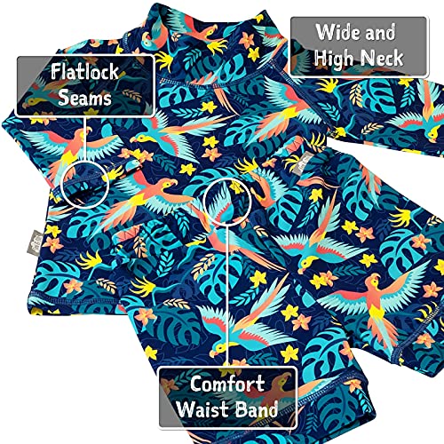UV Protective High Neck Baby Girl Boy Swim-Wear, Quick-Dry (XS: 0-6m, Parrot)