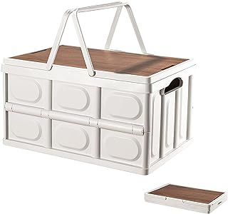 Large Collapsible Storage Bin with Handles and Wooden Lid