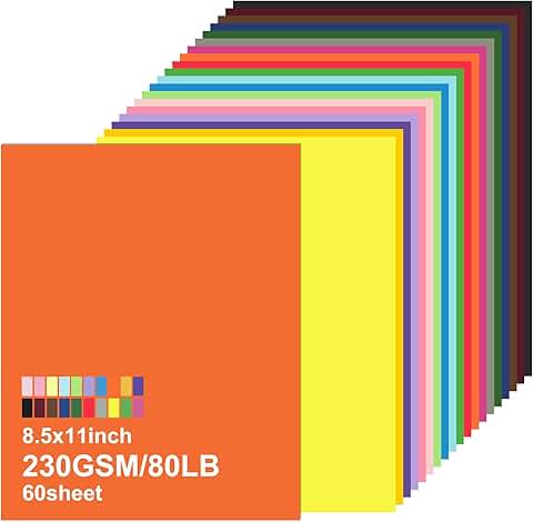 60 Sheets Colored Cardstock Paper, 8.5 x 11 Inches