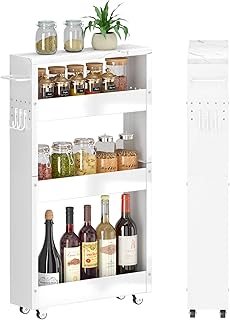 Slim 4-Tier White Rolling Storage Cart with Handle