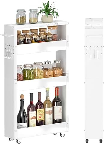 Slim 4-Tier White Rolling Storage Cart with Handle