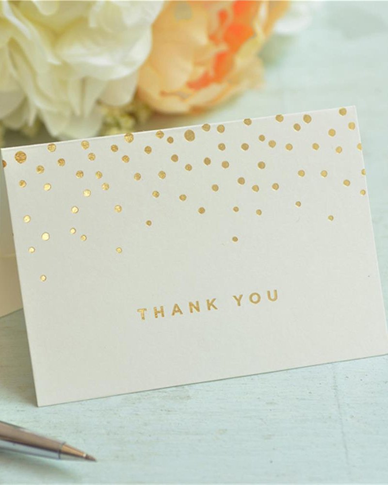 Gold Foil Dots Thank You Cards, Ivory, 50 Pack
