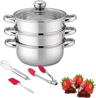 Stainless Steel Double Boiler and Steamer Set with Glass Lid