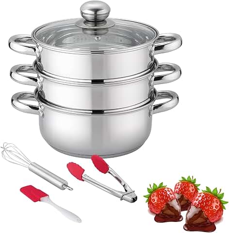 Stainless Steel Double Boiler and Steamer Set with Glass Lid