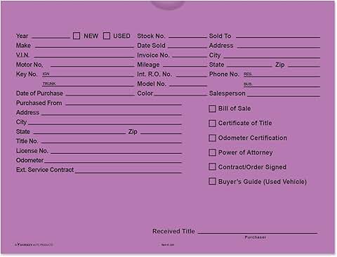 Printed 9x12 Vehicle Deal Envelopes, 100 Pack