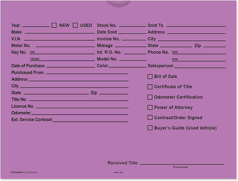 Printed 9x12 Vehicle Deal Envelopes, 100 Pack