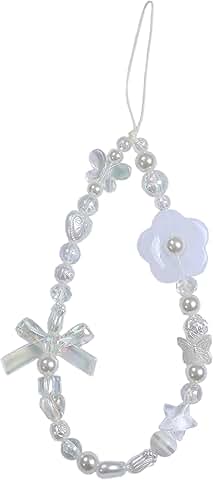 Pink Cute Beaded Phone Charm with Flowers