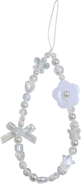 Pink Cute Beaded Phone Charm with Flowers