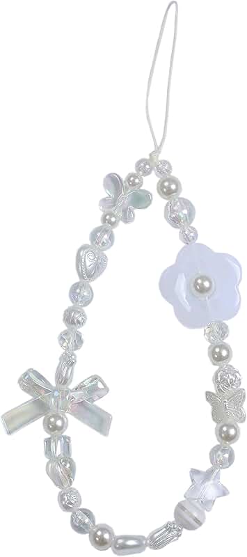 Pink Cute Beaded Phone Charm with Flowers