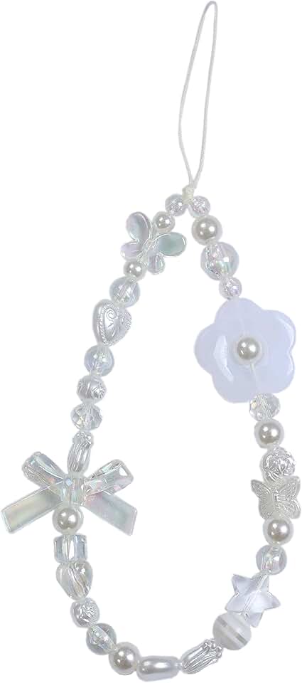 Pink Cute Beaded Phone Charm with Flowers