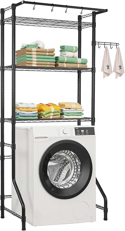 Three-tier over washer and dryer storage shelf