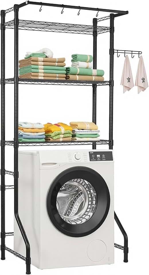 Three-tier over washer and dryer storage shelf