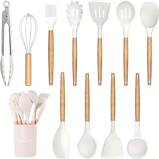 12-Piece Silicone Kitchen Utensil Set with Wooden Handles