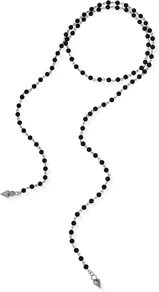 Black Gothic Long Bead Rosary Necklace for Women