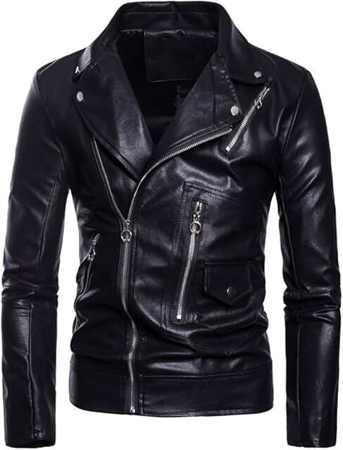 Men's PU Leather Casual Belted Motorcycle Jacket