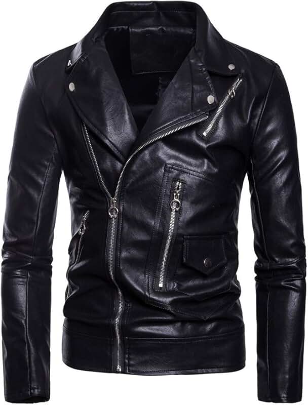 Men's PU Leather Casual Belted Motorcycle Jacket