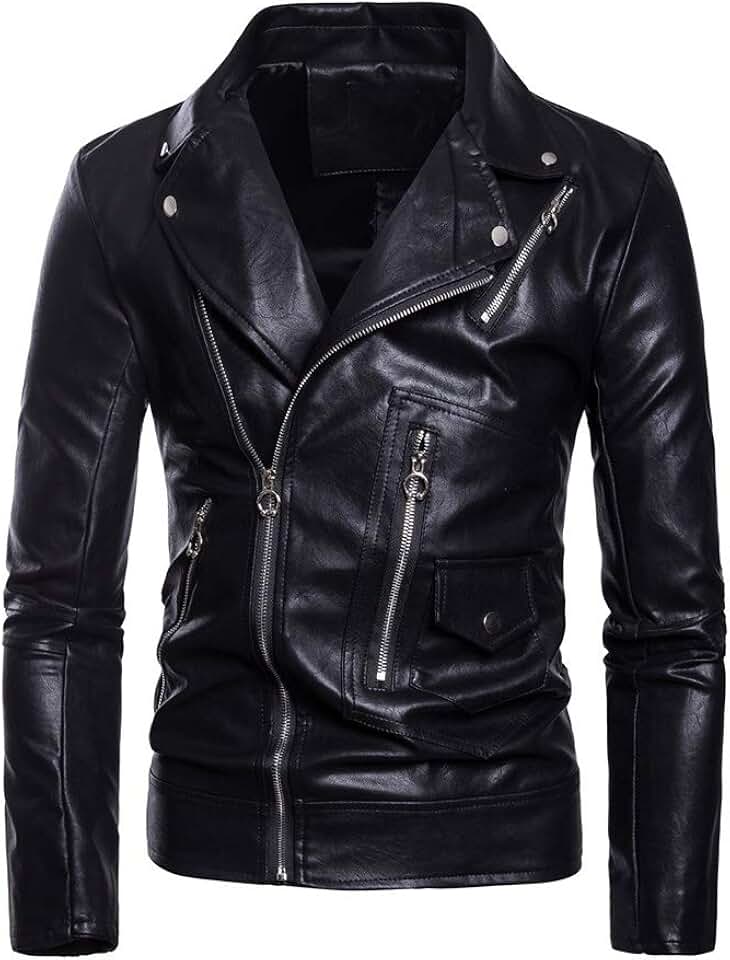 Men's PU Leather Casual Belted Motorcycle Jacket