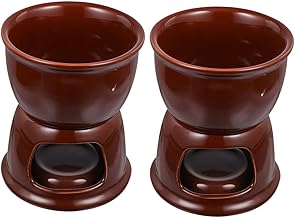 Set of 2 Ceramic Cheese Fondue Pots for Melting Chocolate and Cheese