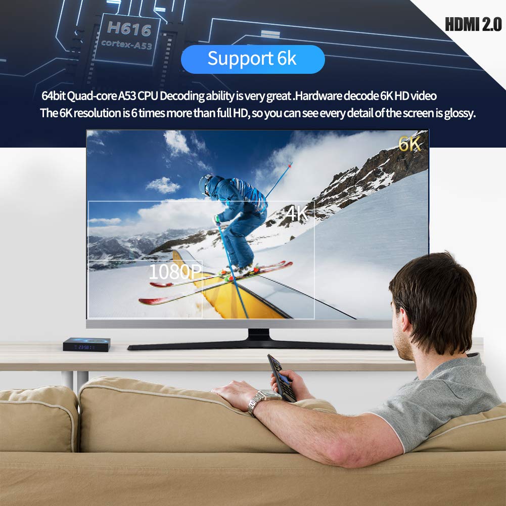 Android 10.0 TV Box, T95 Android Box 4GB RAM 32GB ROM Allwinner H616 Quad-core Smart Android TV Box 64bit, Support 2.4G/5.0G Dual WiFi 6K Utral HD / 3D / H.265 with Bluetooth 5.0