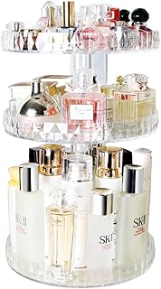 Three-Layer Diamond Pattern Perfume Organizer with Rotating Acrylic Shelf
