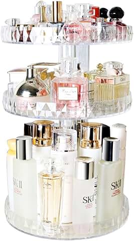 Three-Layer Diamond Pattern Perfume Organizer with Rotating Acrylic Shelf