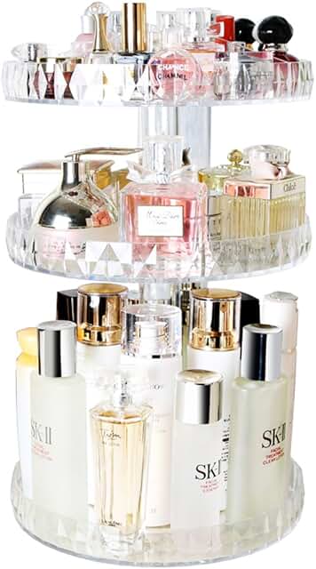 Three-Layer Diamond Pattern Perfume Organizer with Rotating Acrylic Shelf