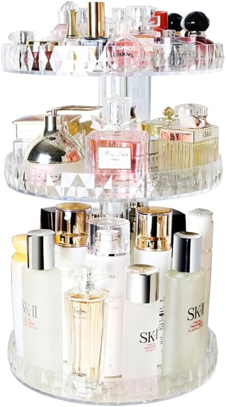 Three-Layer Diamond Pattern Perfume Organizer with Rotating Acrylic Shelf