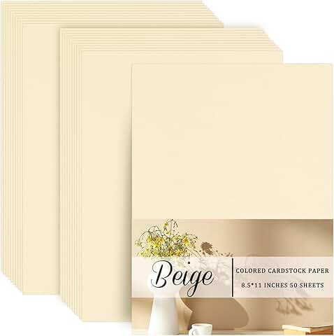 Beige 8.5x11 Inch Card Stock Paper, 50 Sheets
