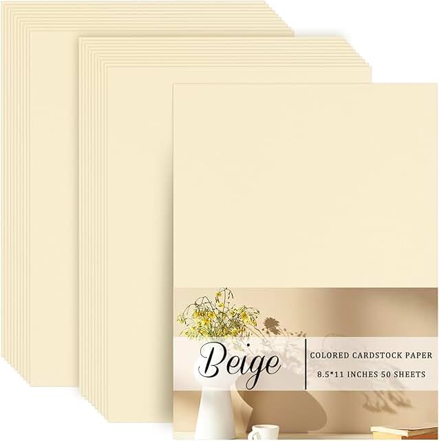 Beige 8.5x11 Inch Card Stock Paper, 50 Sheets