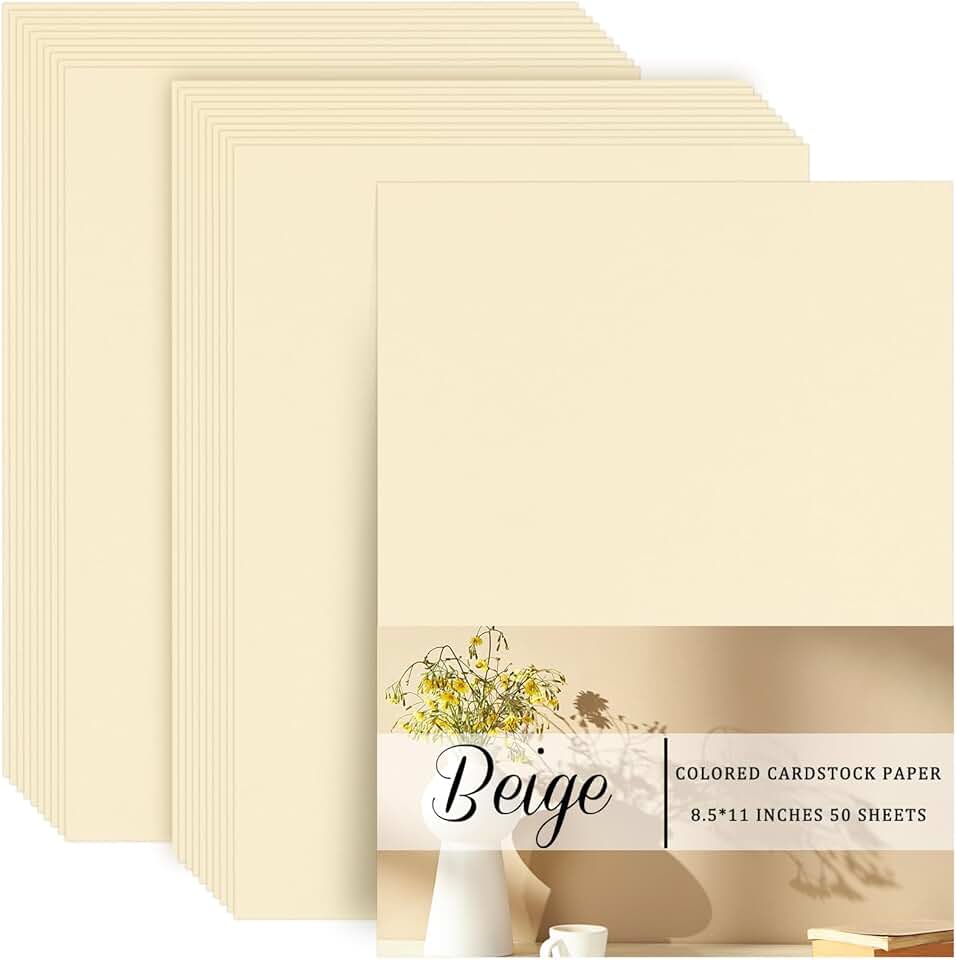 Beige 8.5x11 Inch Card Stock Paper, 50 Sheets