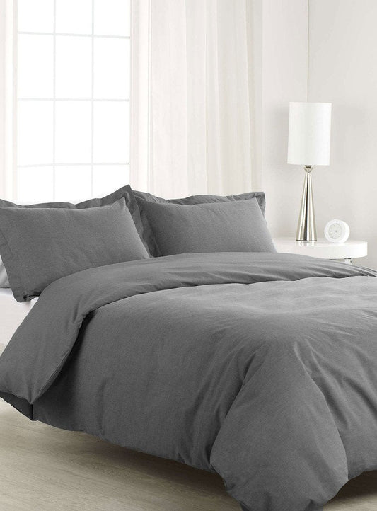 500 Thread Count 5 Piece King Size Duvet Cover Set with Extra Pillow Shams 100% Premium Quality Solid Pattern Dark Gray