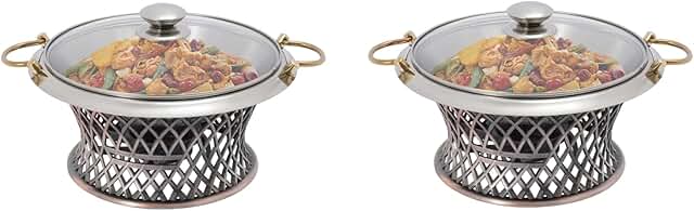 Set of 2 stainless steel chafing dishes with glass lids