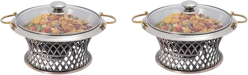Set of 2 stainless steel chafing dishes with glass lids