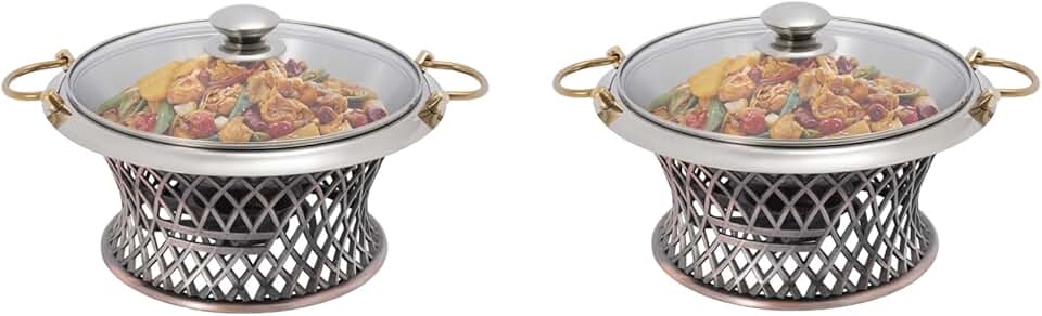 Set of 2 stainless steel chafing dishes with glass lids
