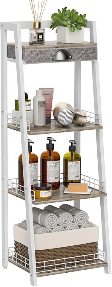4-Tier Ladder Shelf with Drawer for Bathroom and Living Room