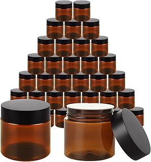 50 Pack 2 oz Amber Plastic Jars with Lids