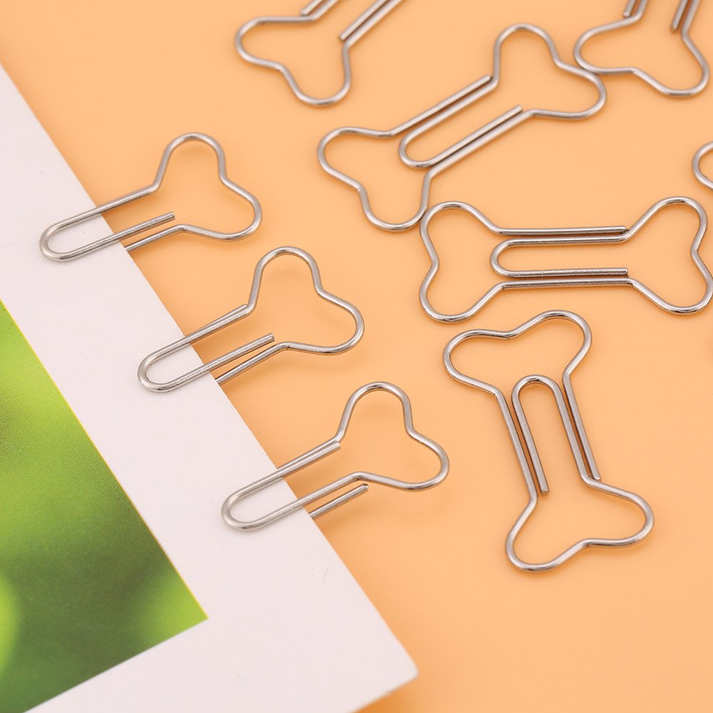 12 Bone-Shaped Metal Paperclips for Office Use