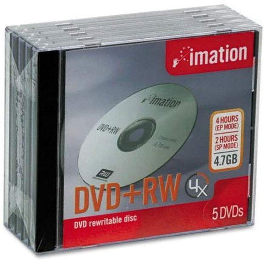 DVD+RW Discs, 4.7GB, 4x, w/Jewel Cases, Silver, 5/Pack