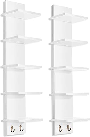 5-Tier Wall Shelf with Hooks, Vertical Storage Organizer (2 Pack)
