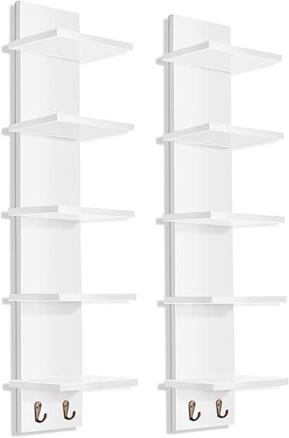 5-Tier Wall Shelf with Hooks, Vertical Storage Organizer (2 Pack)