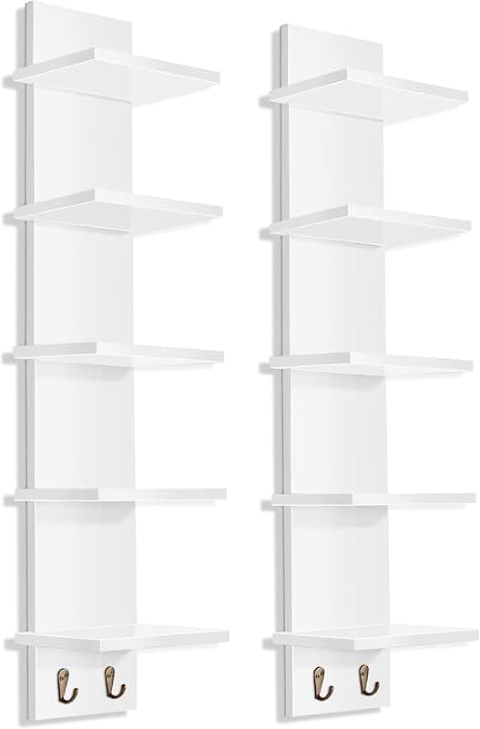 5-Tier Wall Shelf with Hooks, Vertical Storage Organizer (2 Pack)
